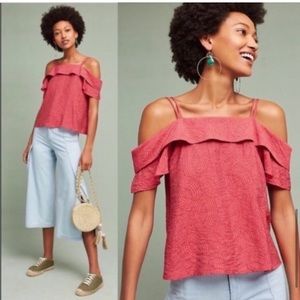 MAEVE ANTHROPOLOGIE Mandalay Open-Shoulder Blouse Red Pink Size Small